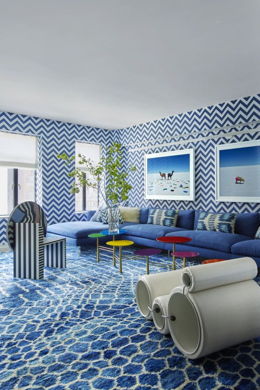 Colorful designer wallpaper in an expressive living room